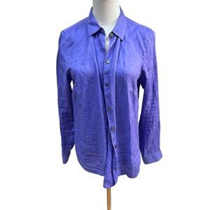 EUC J. Jill Women's Purple Everyday Linen Button-Up Shirt Size S Long Sleeve